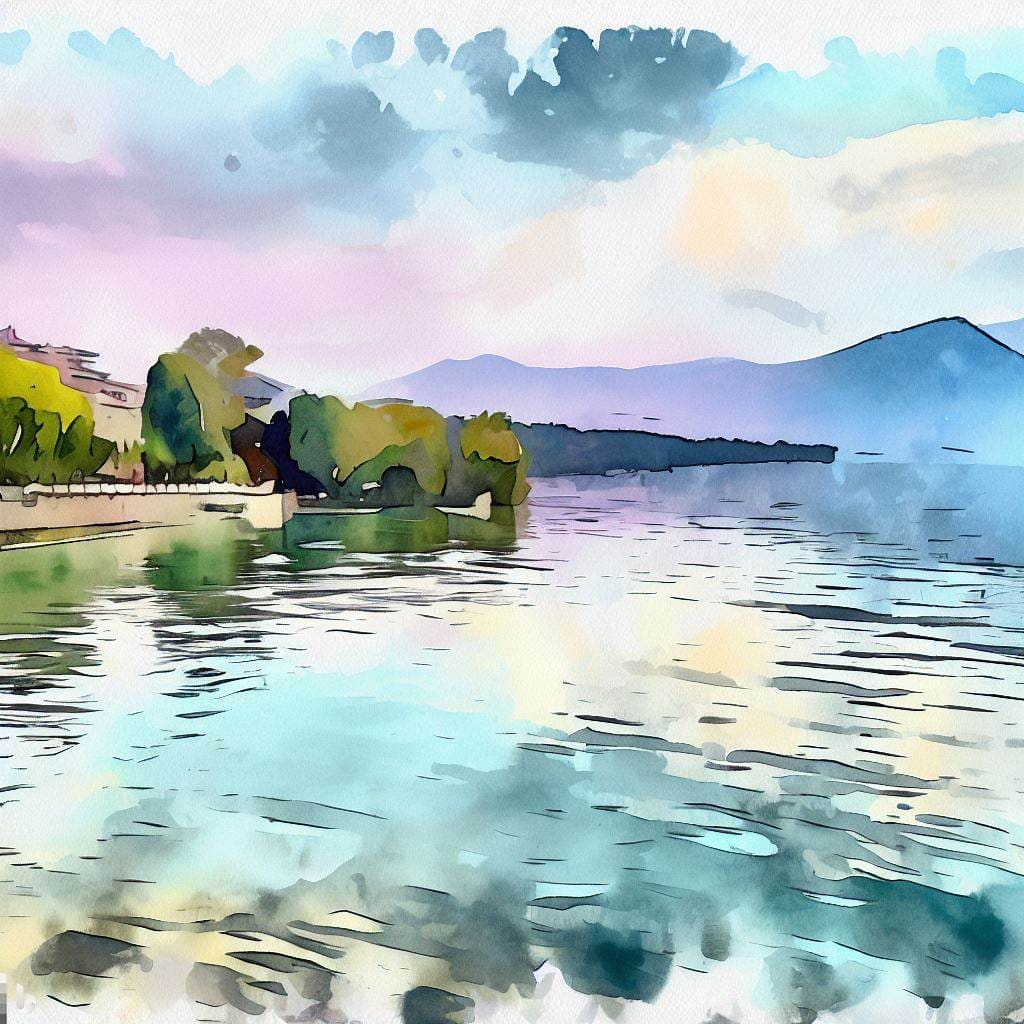 Water Reflections in Watercolor - lake Geneva