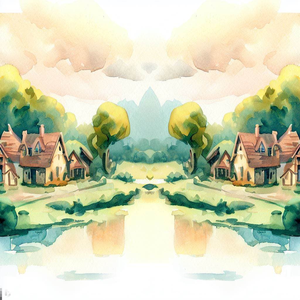 Creating a Harmonious Watercolor Composition: Mastering Balance and Symmetry - village scene