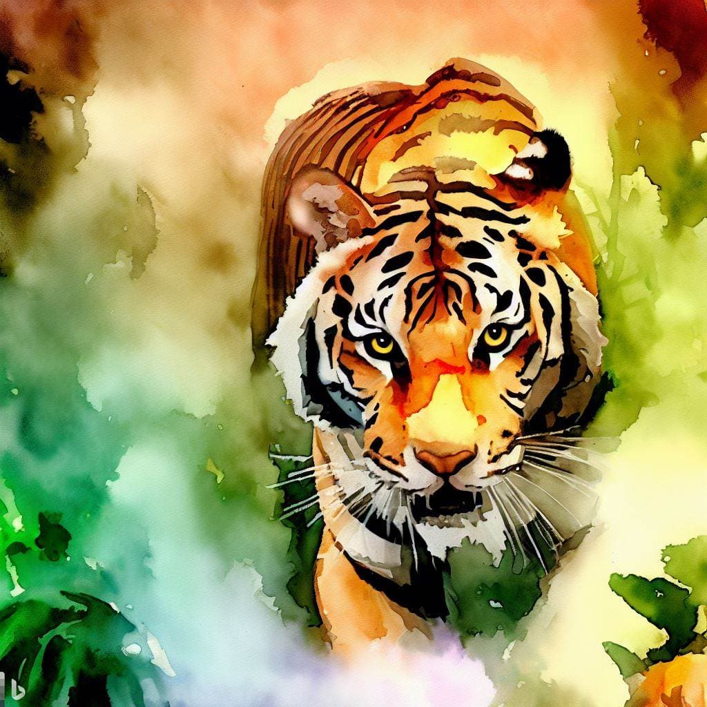 Watercolor Painting Animals - tiger