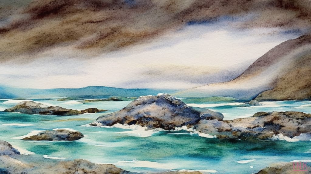 salt technique on watercolor seascape