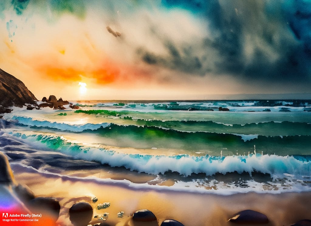 How To Use The Wet-On-Wet Technique In Watercolor Painting 1 Firefly seascape with wet on wet watercolour artwork featuring fluid brushstrokes and harmonious co