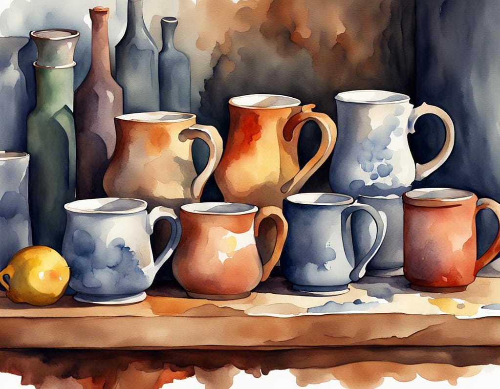 Watercolor Still Life - collection of mugs