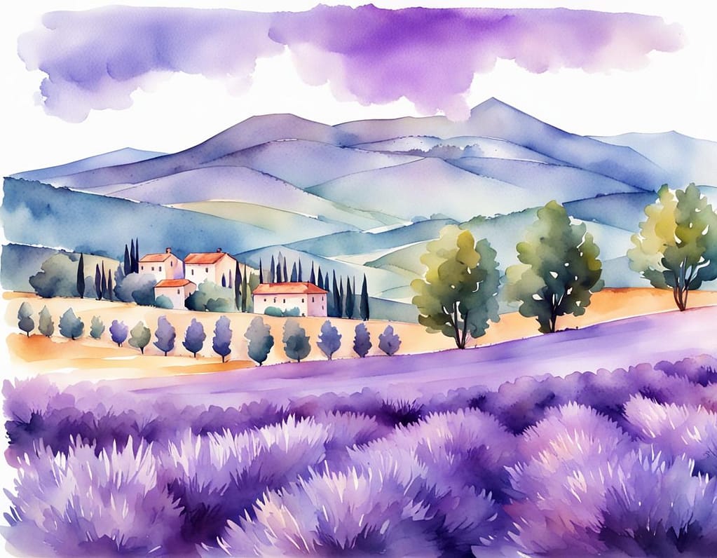 watercolor mountains - Provence and Lavender