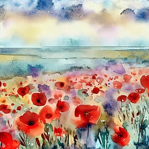 Van Gogh watercolor masterpieces - in style of Field with Poppies